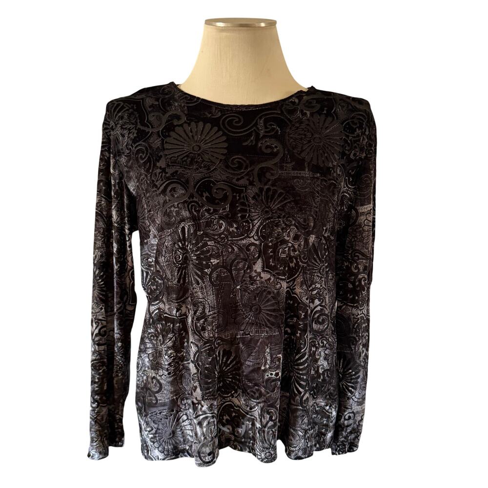 Y2K 2000s Black Burnout Velvet Blouse Top Sz L Whimsygoth Fairy Grunge Witchy